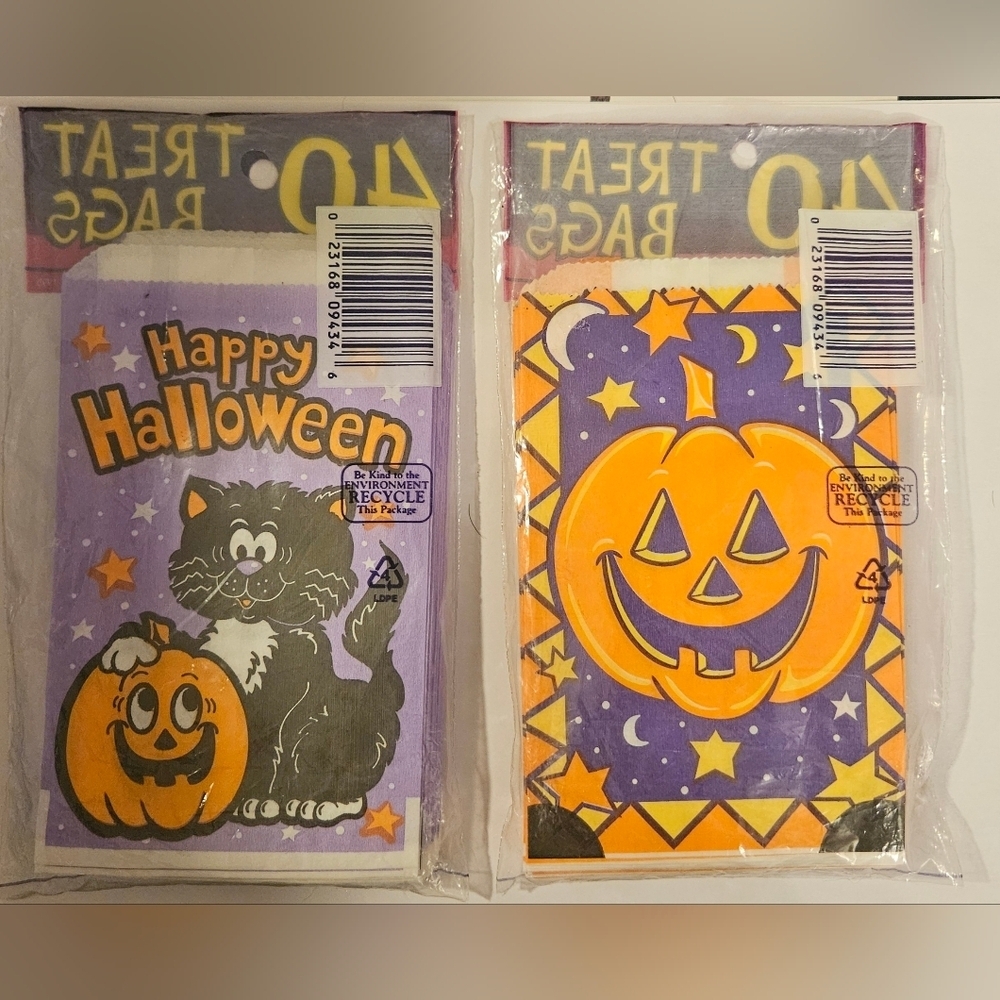 Vintage Halloween 1995 Trick Or Treat Goodie Bags Lot 2 Sets Of 40 Cat Pumpkin - Picture 2 of 11